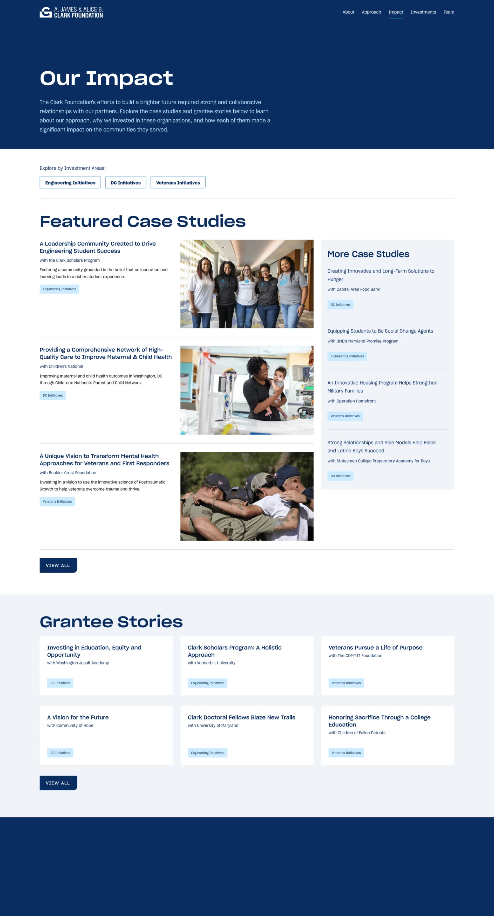 Screenshot of the desktop view of clarkfoundationdc.org's Our Impact Page