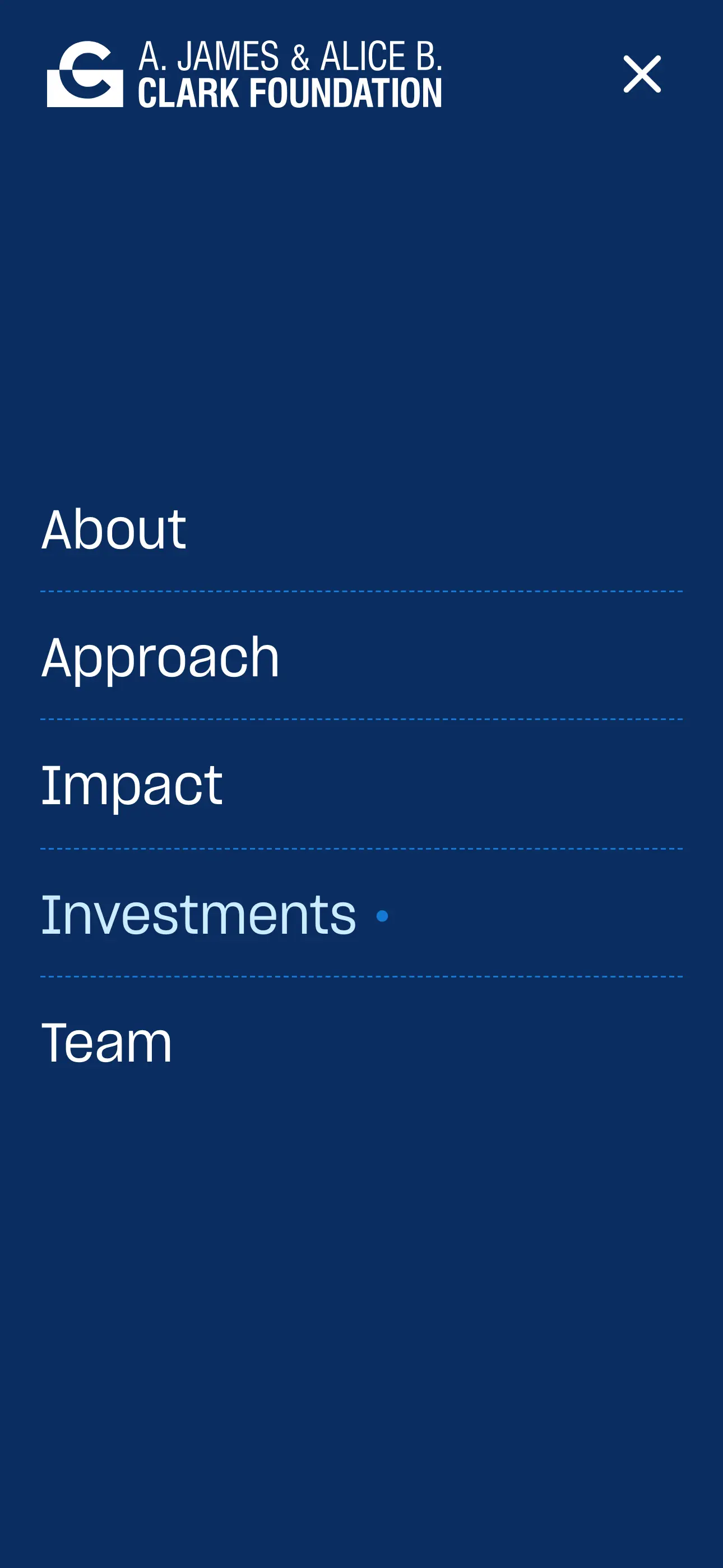 Screenshot of the mobile view of masthead with dropdown