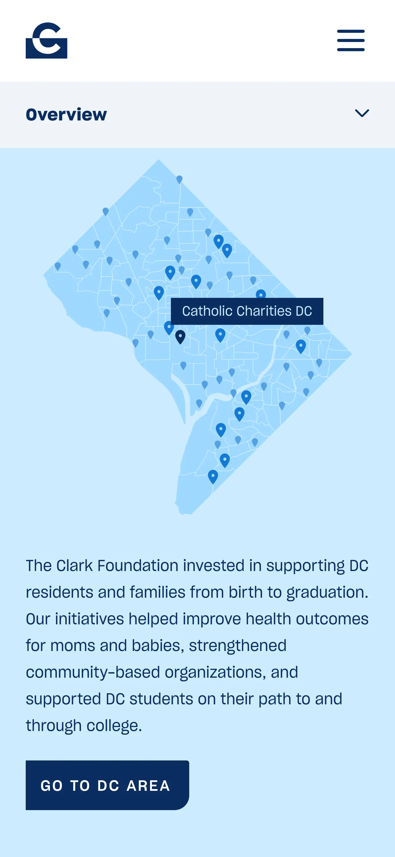 Screenshot of the mobile view of the DC Initiatives within the Homepage's Overview Section