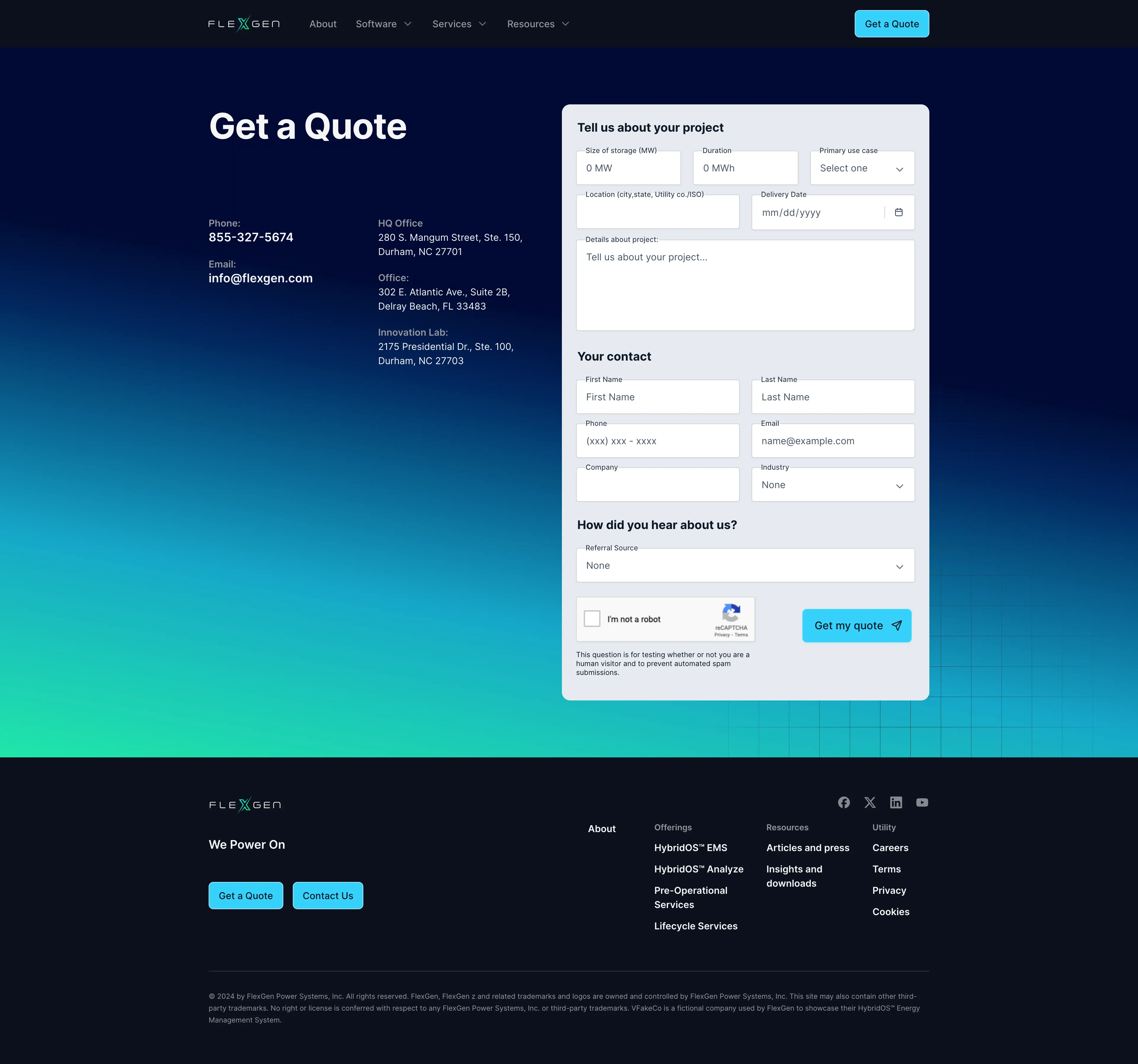Screenshot of the desktop view of FlexGen's Get a Quote page.
