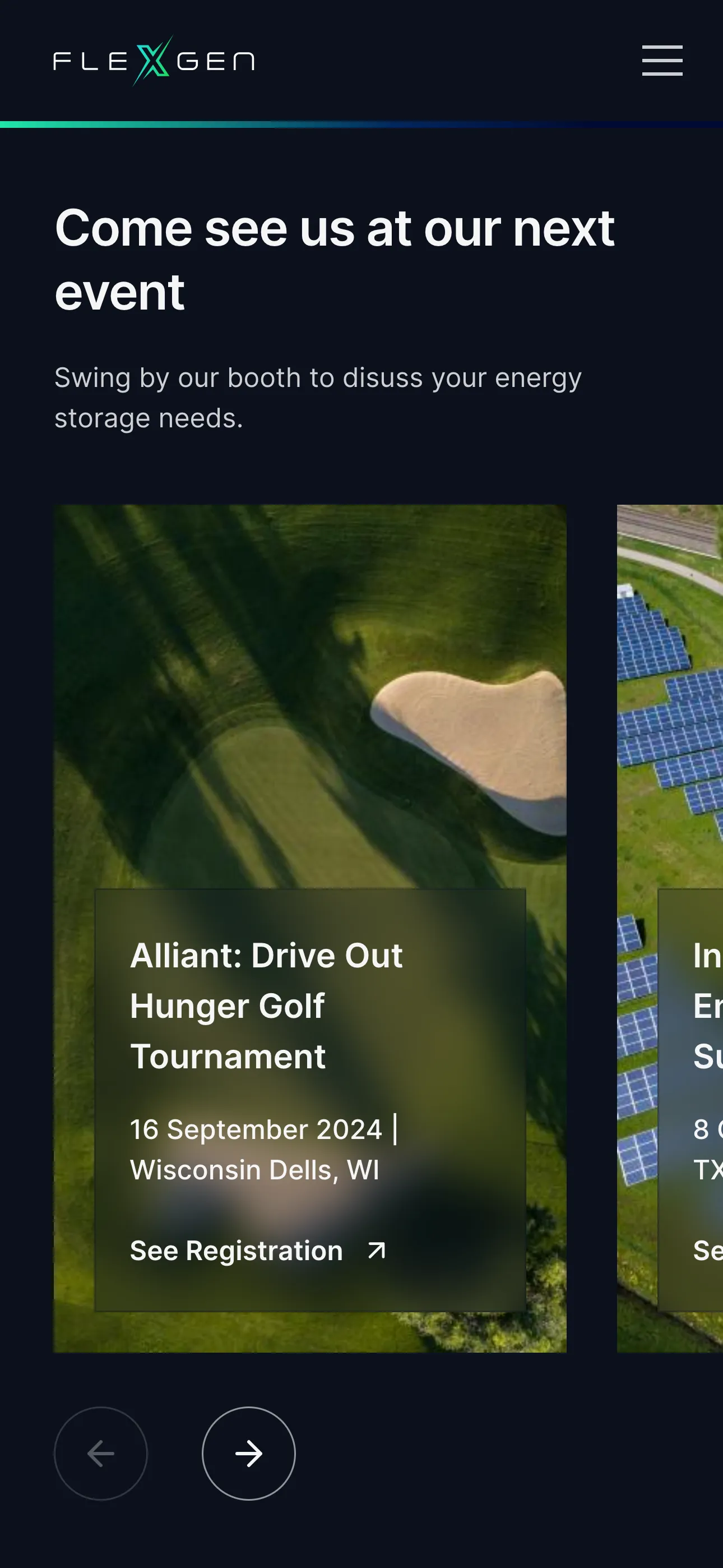 Screenshot of the mobile view of the Content Scroller used within FlexGen's homepage.