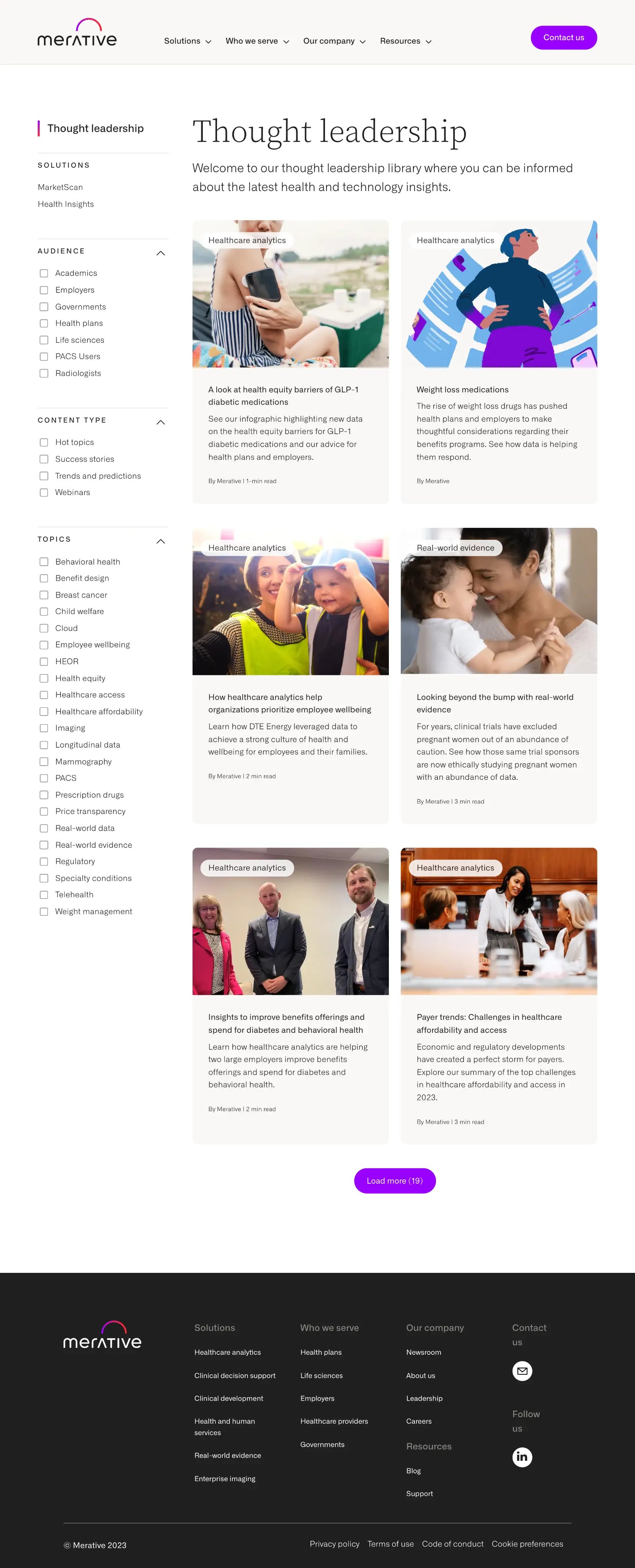 Screenshot of the desktop view of Merative.com's Thought Leadership
