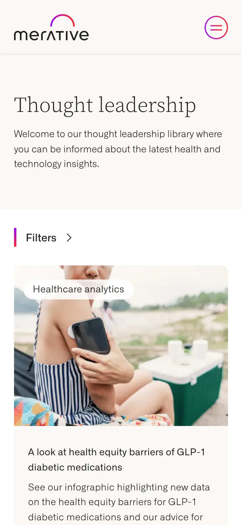 Screenshot of the mobile view of Merative.com's Thought Leadership Landing Page