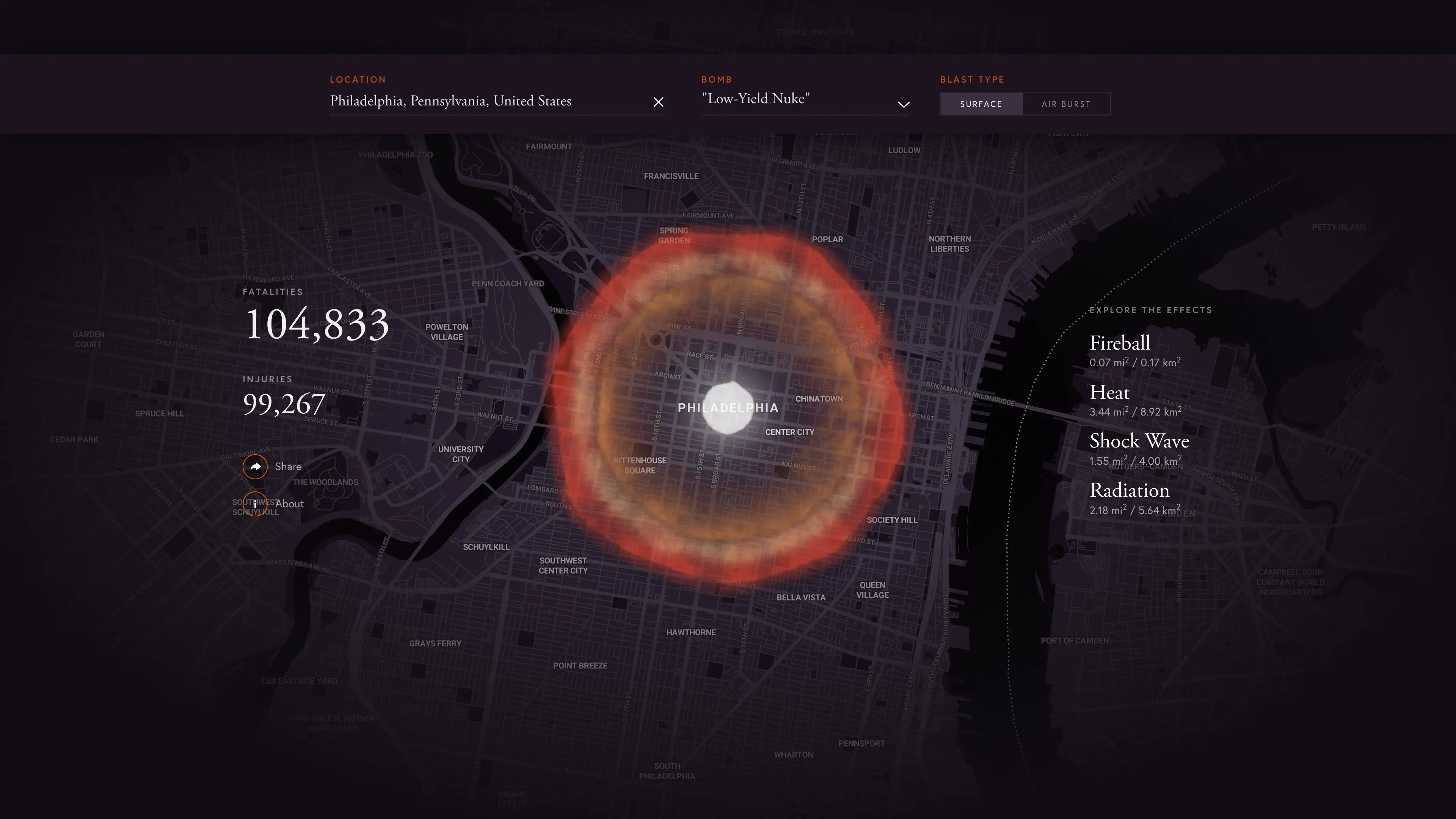 Screenshot of the Nuclear Bomb Blast Simulator in desktop