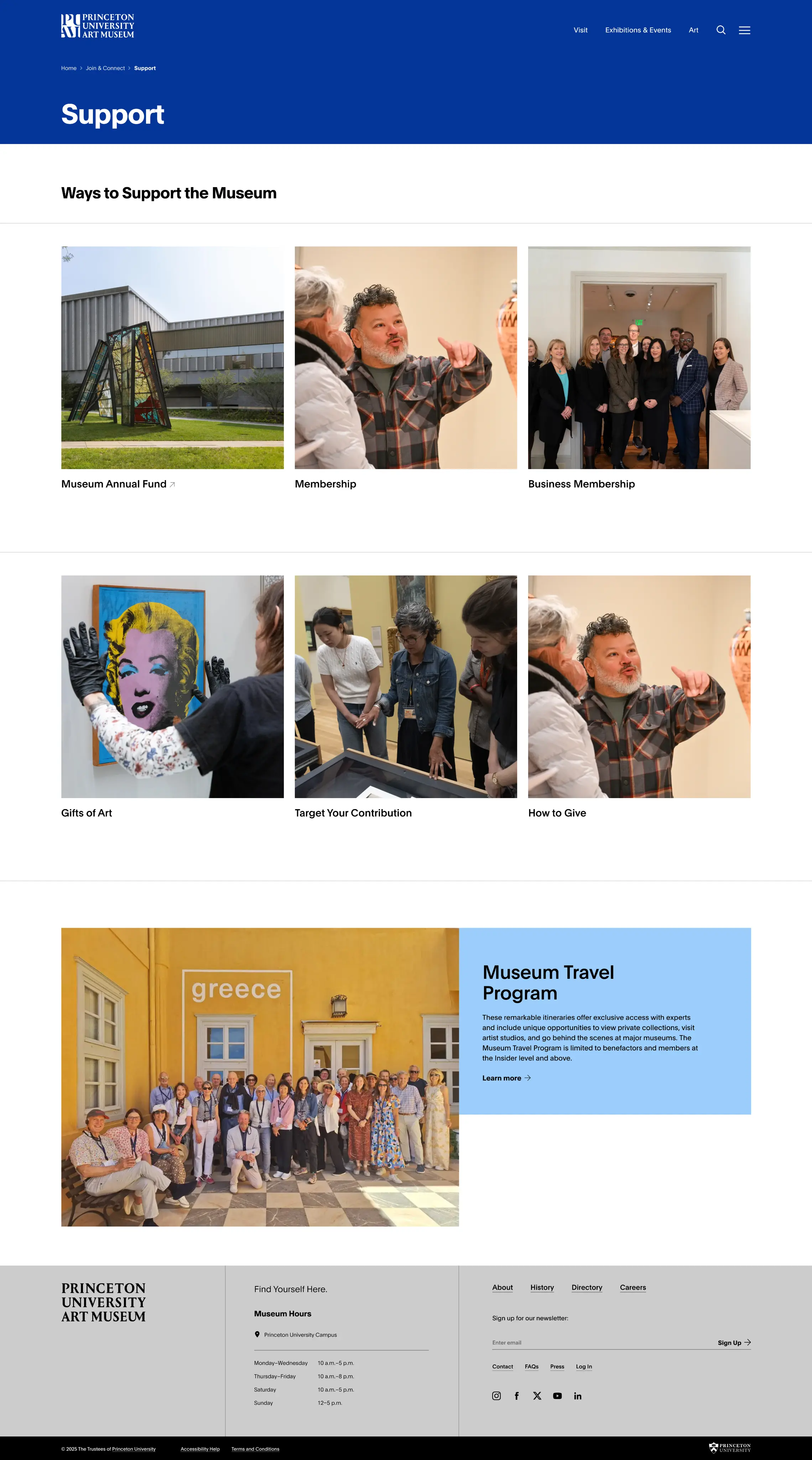 Screenshot of the desktop view of artmuseum.princeton.edu's Support Landing Page
