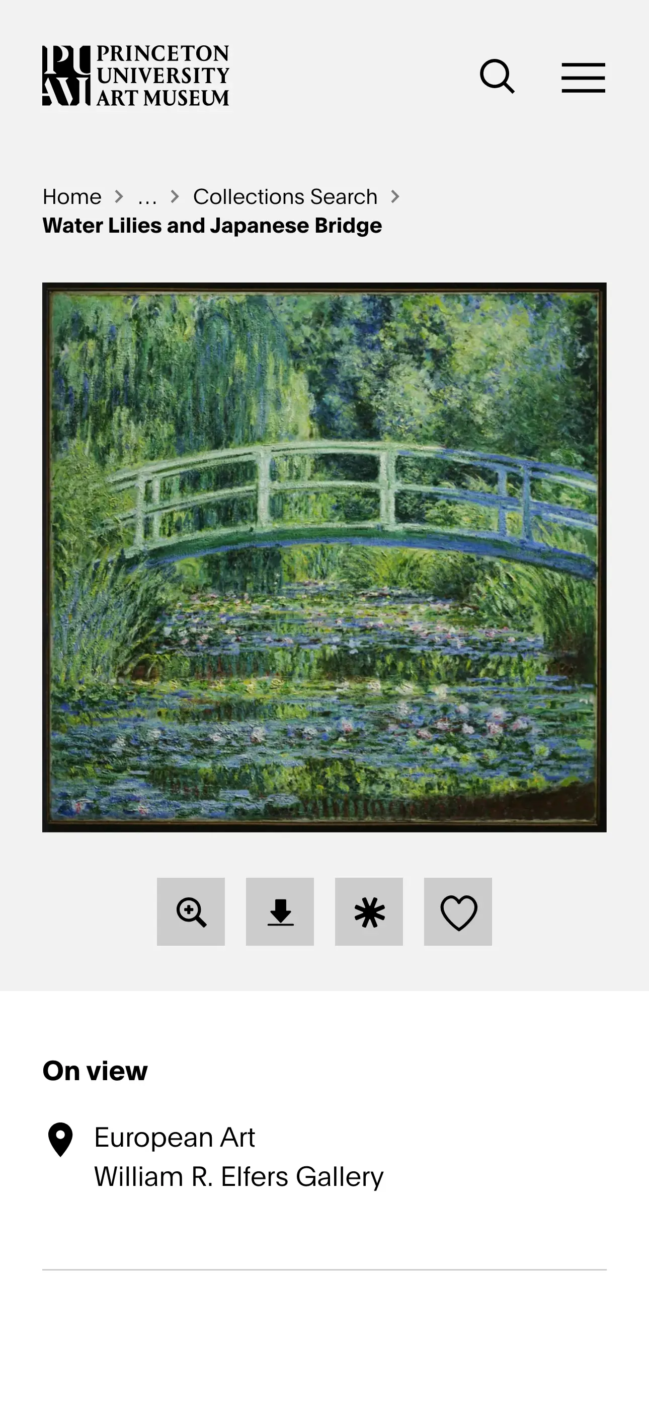 Screenshot of the mobile view of artmuseum.princeton.edu's Object Detail Page